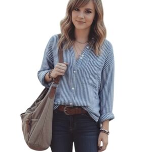 Hollister Shirt Minimalist Classic Women M Nautical Comfy Y2K Stripe Blue White